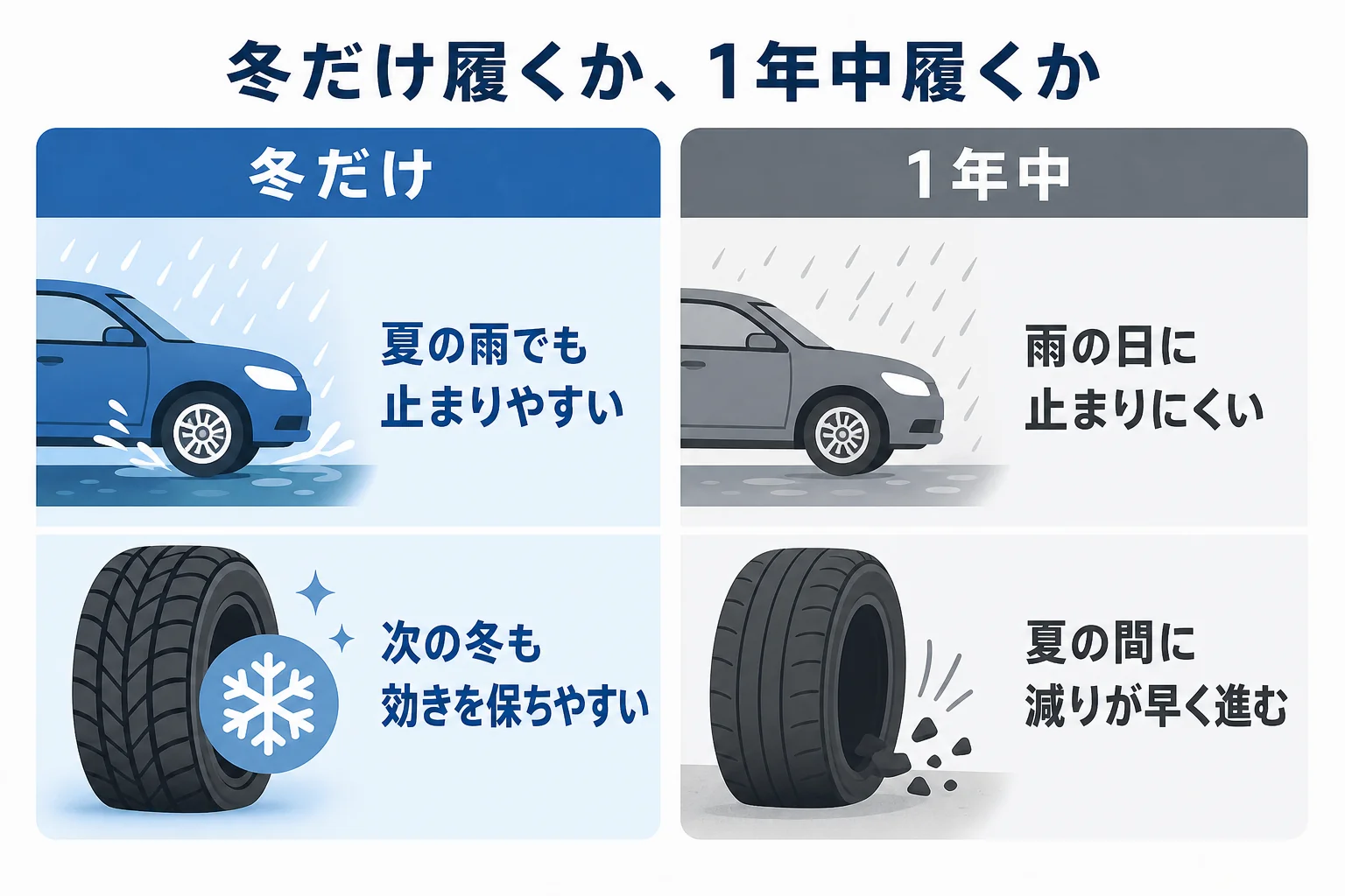 冬だけ履く場合と1年中履く場合を比べた図解