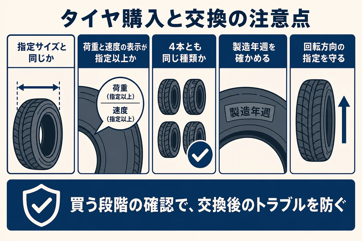 タイヤを買う時と交換する時に確かめたい注意点をまとめた図解